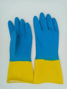 Quality Blue Yellow Latex Industrial Bicolor Glove Home Flocked Chemical Resistance wholesale