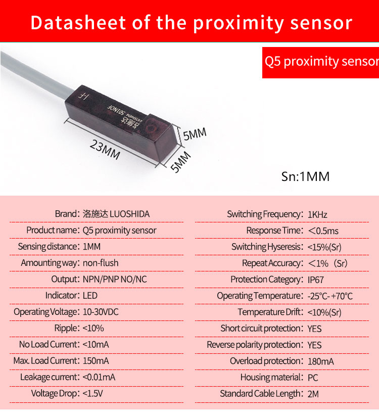 Small Square Inductive Proximity Sensor Q5 Q8 Q10 Non Flush PBT Housing