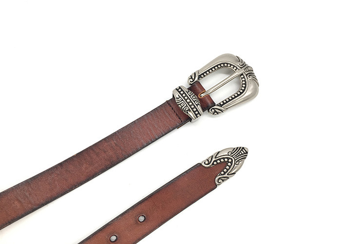 2.5CM Womens Genuine Leather Belt With Western Retro Vintage Buckle