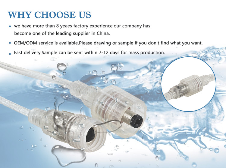 18AWG 5.5mm X 2.1mm Male To Male Power customizable Cable length and size DC 5521 2 Pin Waterproof Plug