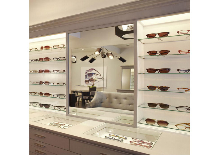 Sunglasses Shop Wall Mounted Display Cabinets With Clear Termpered Glass Shelf