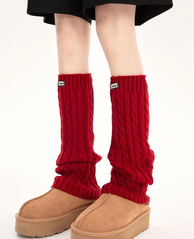 Winter Trendy Women Leg Warmers Woven Labels Cable Knit Leg Warmers Socks