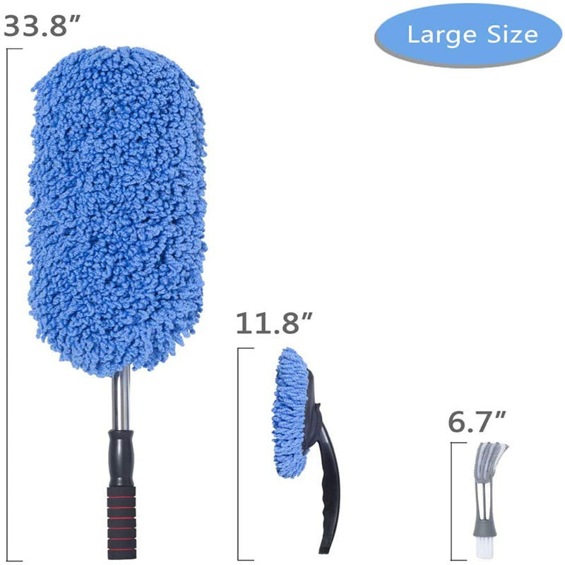 3Pcs Blue Soft Duster Car Detailing Brush Microfibre Alloy Wheel Brush With Long Handle