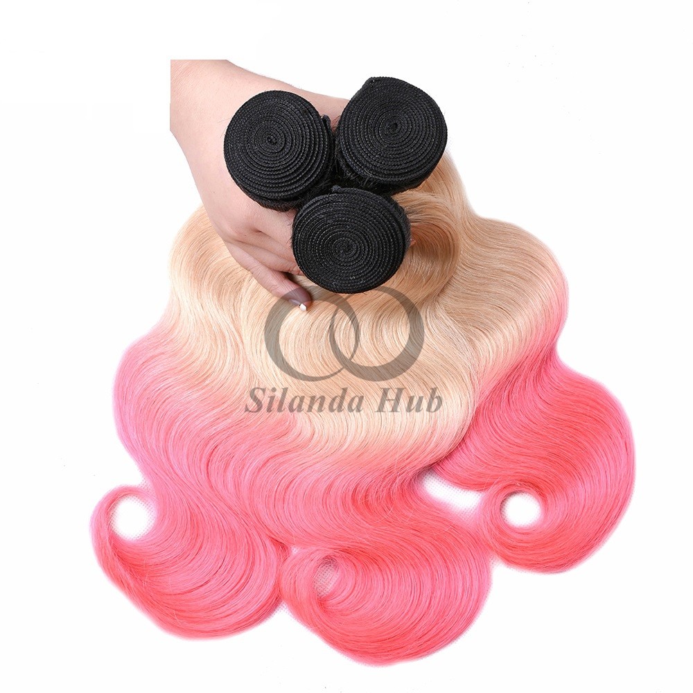 #T1B/613/Pink Body Wave Remy Human Hair Bundles Sew In Weave Bundles Brazilian Bundle Deals