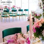 Green Cushion Luxury Wedding Chairs Gold Stainless Steel Frame For Event