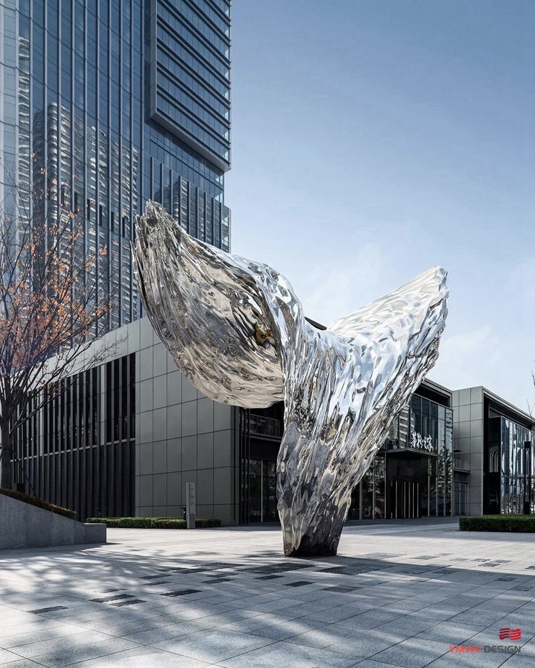 Modernistic Style Large Stainless Steel Square Wing Sculpture with Custom Print Method