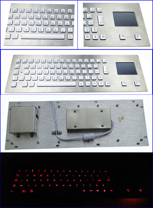 64 Backlight Keys Illuminated Metal Keyboard Panel Mounted Waterproof IP65
