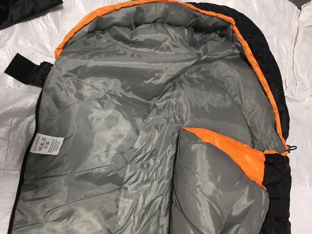 230x80x50CM Custom Black Orange Waterproof 190T Polyester Travel Mountain Sleeping Bags
