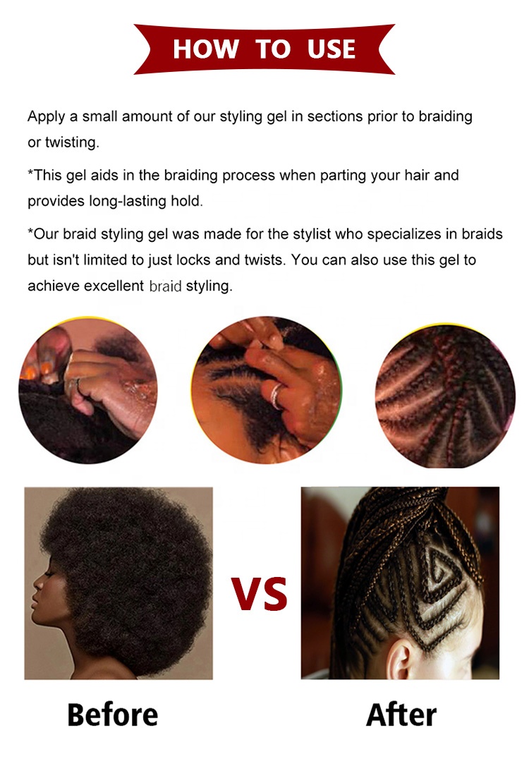 Non Greasy Loc N Thick Clear Braiding Jam Hair Gel and Edge Control Super Strong Hold