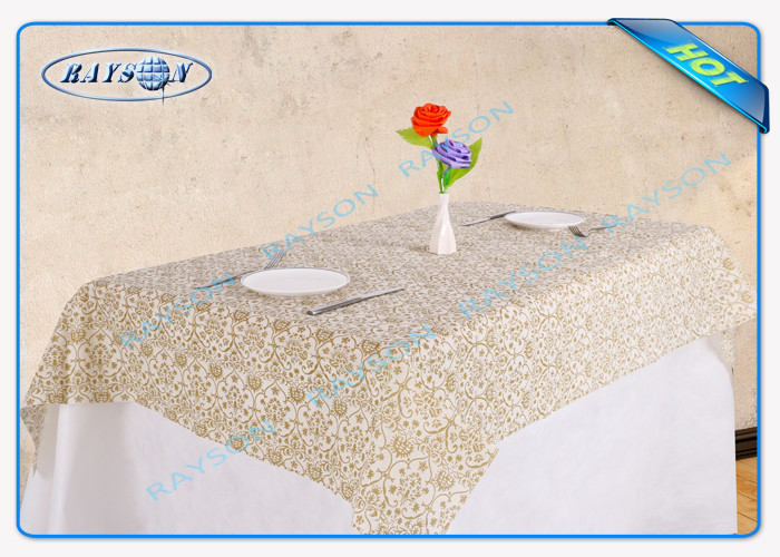 Gold Flower Printing Waterproof Non Woven Tablecloth For Home Use