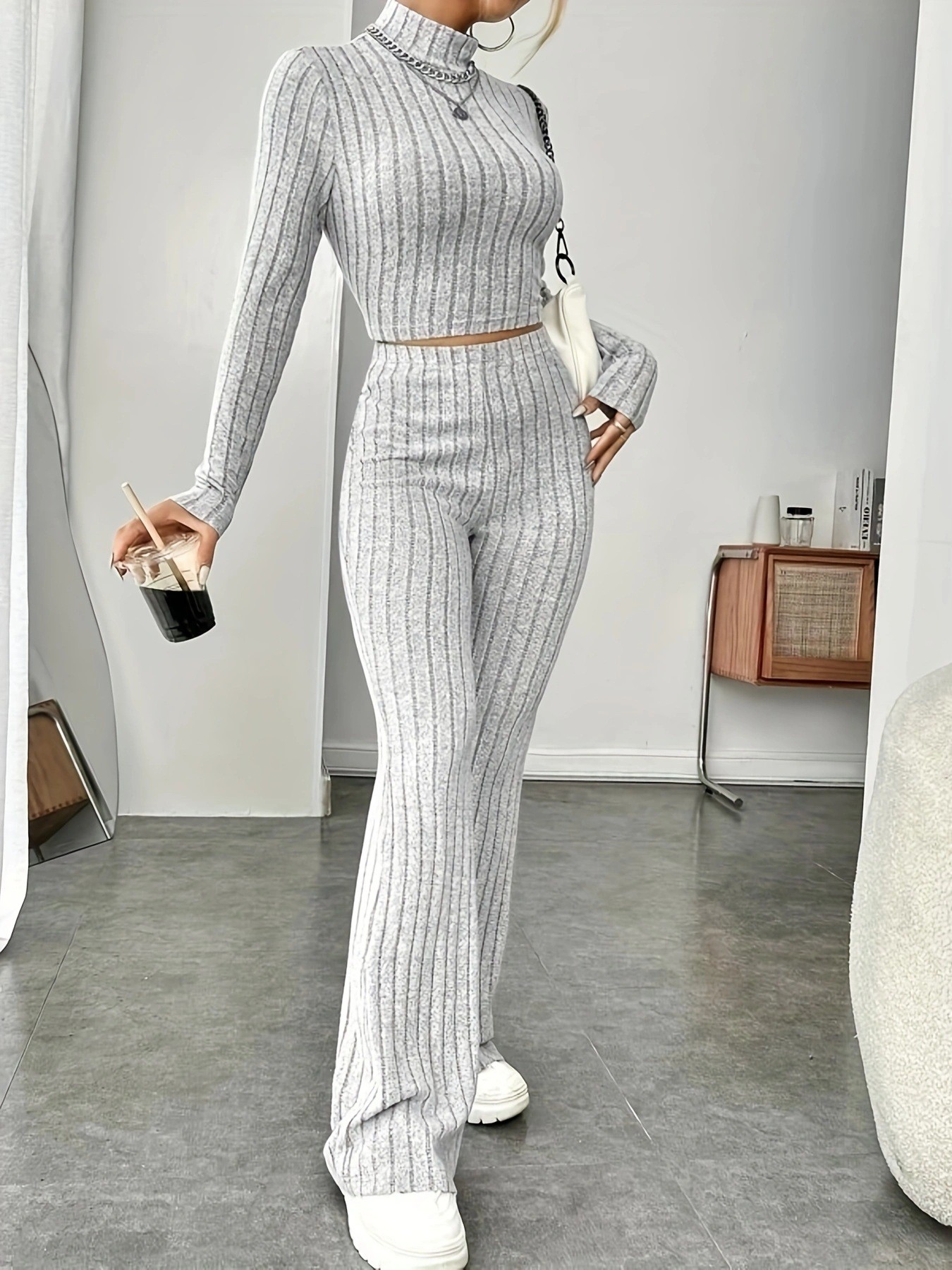 Women s Sweaters for Daily Wear Occasion with Regular Fit in Fall Season Women's Set Long sleeved Pants Knitted Sweater