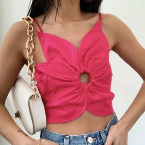 Quality Flower Hollow Women Crop Top , Lace Up Halter Backless Crop Top wholesale