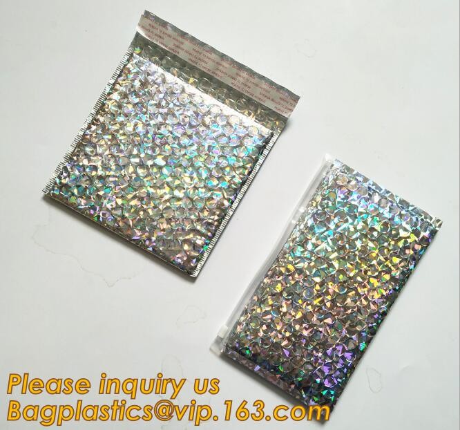 Cosmetic Pink Slider Padded Bag/Silver k Bag With Bubble,Padded Envelopes Cheap Aluminium Foil k Holographic