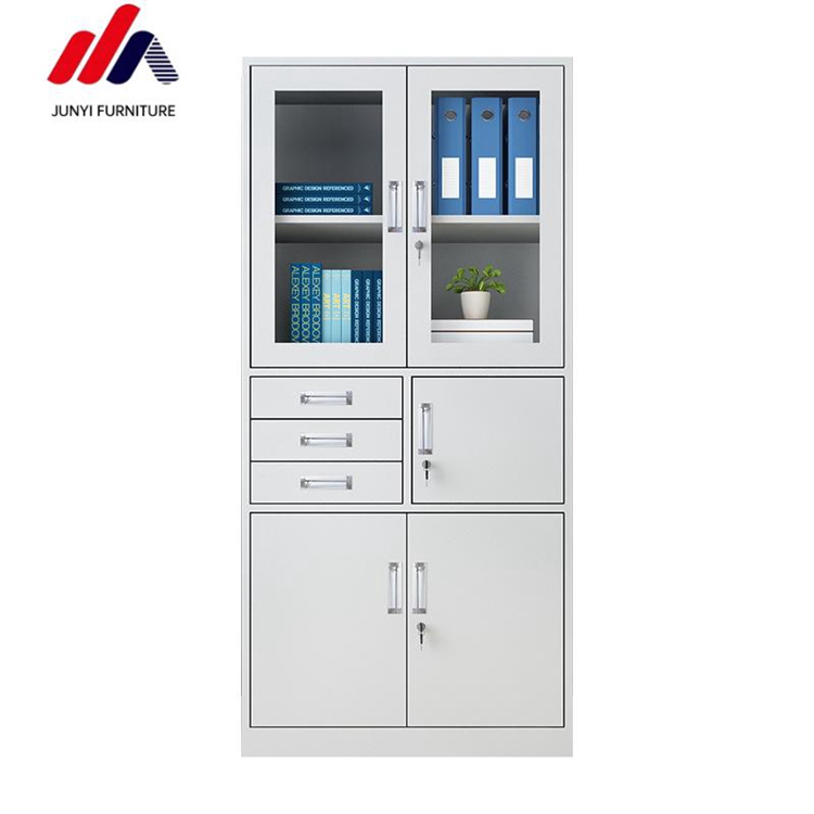 Easy Assembling Office Cabinets with Locks and Glass Doors Heavy Duty Metal Construction