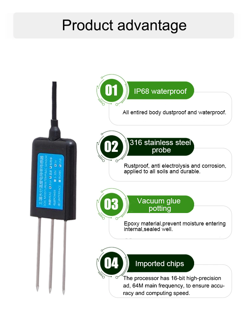 Soil Temperature Moisture PH Electrical Conductivity Sensors 5-30VDC Power Supply