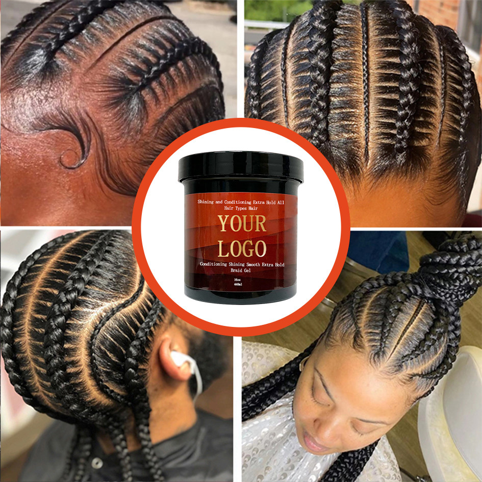 Customize Logo Strawberry Scent Braiding Gel For Hair Locks Twists Tames Frizz Edge Control Braid Gel No Flake Non Greasy Wax