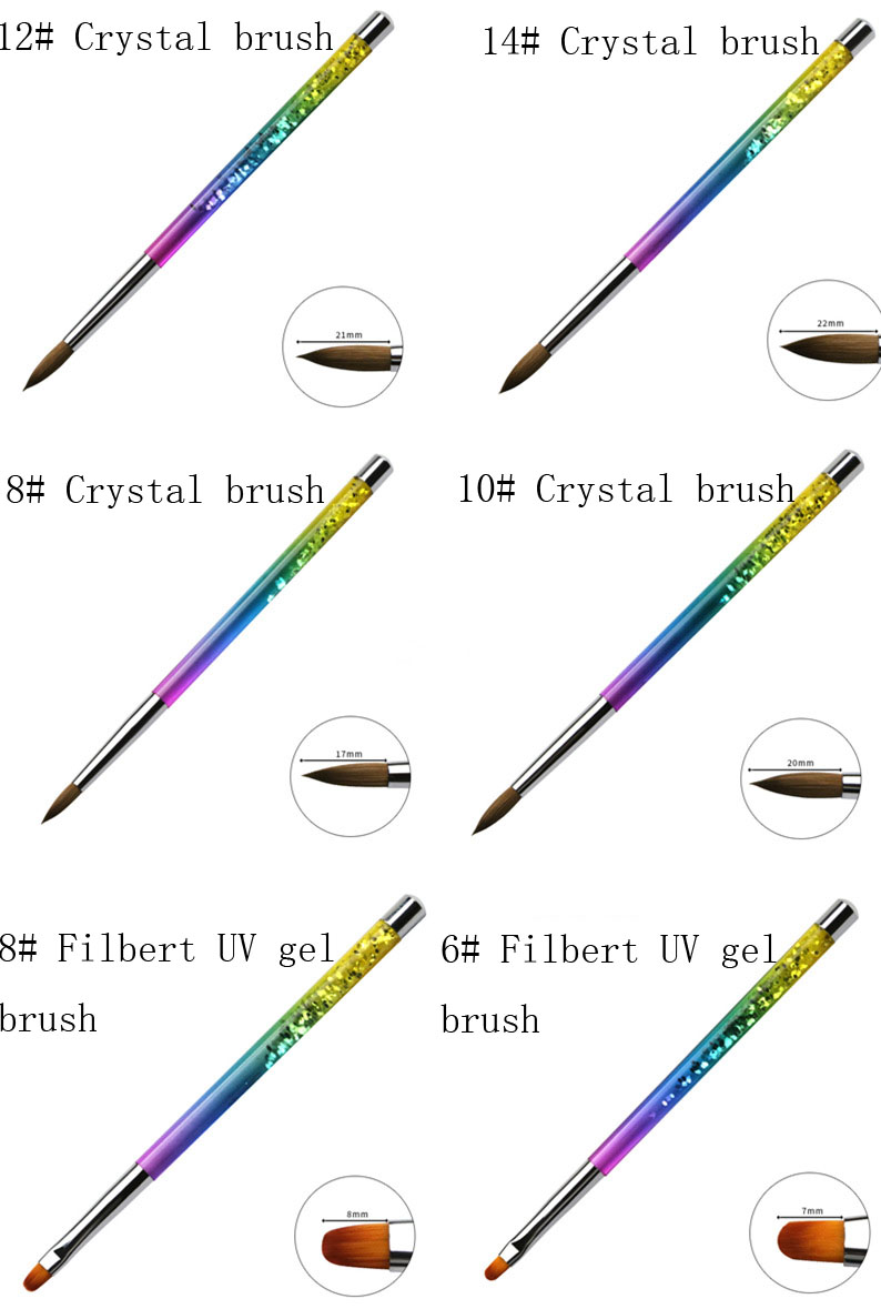 Triangular Kolinsky Nail Brushes Aluminum Handle Nail Art Tool