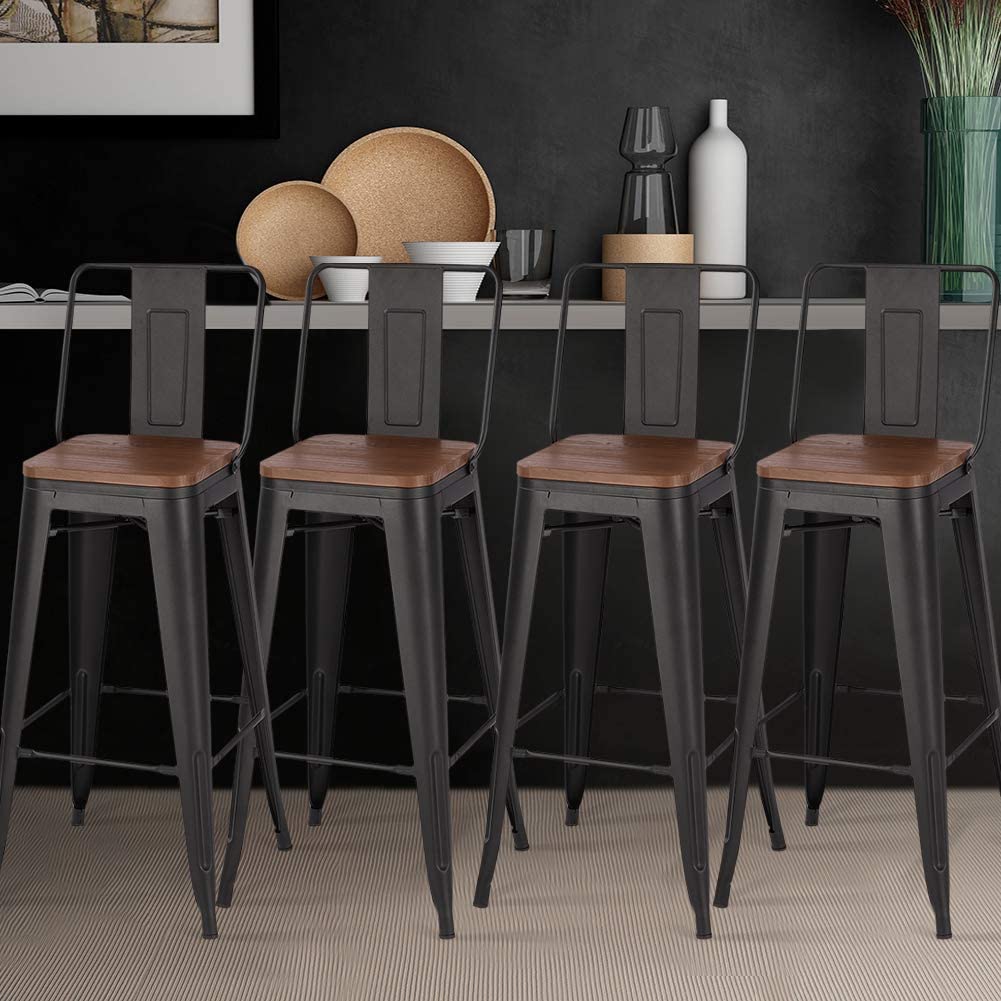 Industrial Vintage Bar Stools With Backs / Commercial Metal Bar Stools