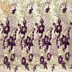 OEM African Styles Purple Applique Lace Fabric With Beads
