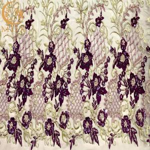 Quality OEM African Styles Purple Applique Lace Fabric With Beads wholesale