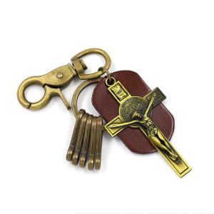 Quality OEM Personalized Keychain Gifts brown Cross Key Ring Retro Souvenir wholesale