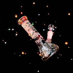 Quality 13.8 Inches 7mm Glass Water Pipes Handmade 3d Electroplate Glass Bong wholesale