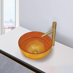 Quality Round Glass Wash Basin 24K Gold Color Bathroom Sinks Easy Maintain wholesale