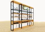 Metal And Wooden Wall Shoe Display Racks , Shoe Display Fixtures Easy Install