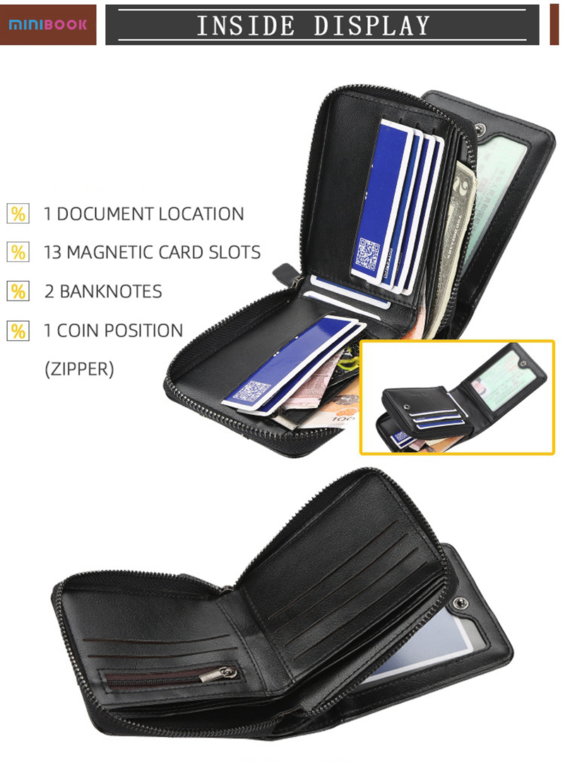 3 Colors Minibook Customized Men's Short Version Buckle Multi-card Coin Three Fold Zipper Wallet