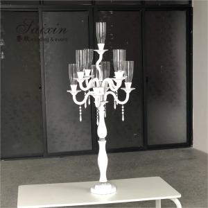 Quality ZT-077W New design glass white candelabra crystal wedding centerpieces wholesale