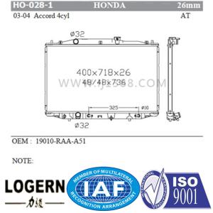 Quality 19010-RAA-A51 19010-RAA-A01 HONDA Car Radiator Accord 4cyl'03-04 Mt/PA26 wholesale