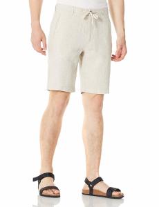 Quality Zipper Closure Pure Linen Mens Casual Drawstring Shorts Mid Waist Straight Leg wholesale