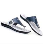Outdoor men's genuine leather slippers Handmade Round Toe Mens Beach Flip Flops