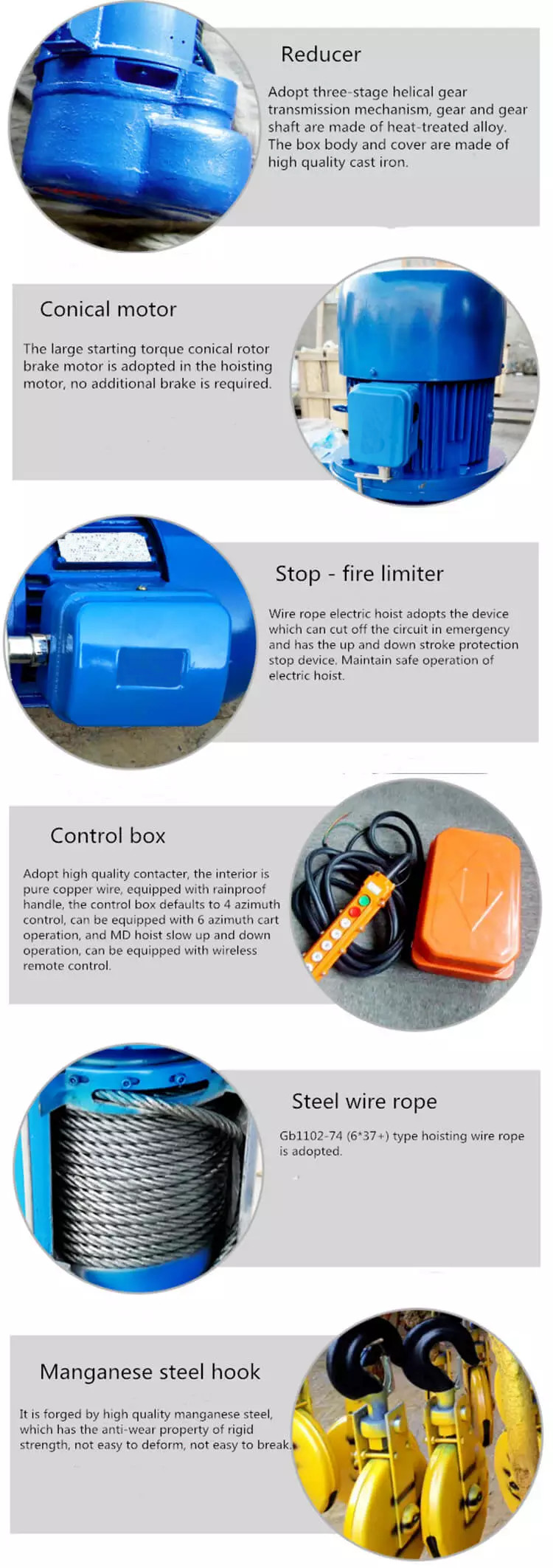 Material Lifting Suspending Electric Hoist 1000kg Mini Wire Rope Hoist