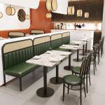 Durable Rattan Restaurant Dining Table Set Marble Top PU Leather