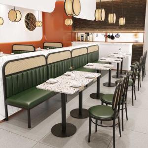 Quality Durable Rattan Restaurant Dining Table Set Marble Top PU Leather wholesale