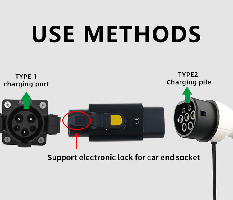 Highly Electric Vehicle Charger Type 1 Male Adapter To Type 2 Female Ev Adapter Convertor Sae J1772 Type1 To Type2 Adapter
