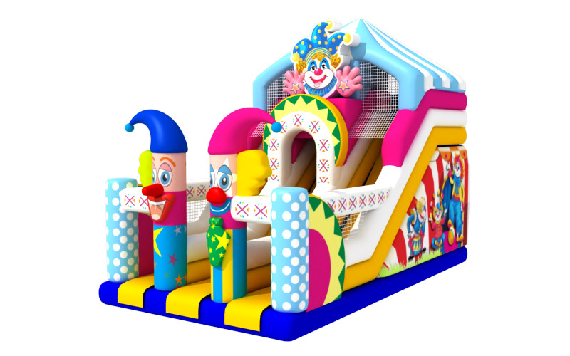 Commercial Inflatable Double Slides Clown Inflatable Slides Castle For Kids