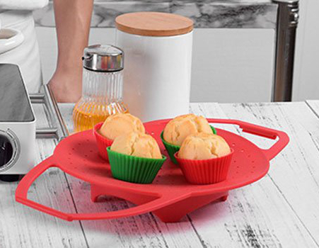 Kitchen Red Top Rated Strainer Stovetop Eco-friendly Food Grade Customized Color Logo Silicone Food Steamer in pressure cooker