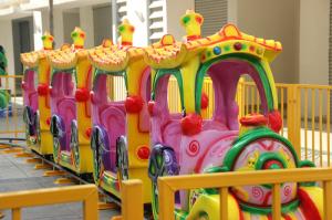 Quality 4 Carriages Cartoon Amusement Train Ride For 14 Kids wholesale