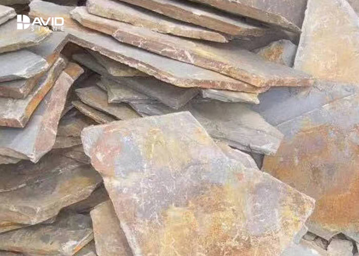Light Yellow Slate Paving Stones Skidproof Irregular Size For External Floor