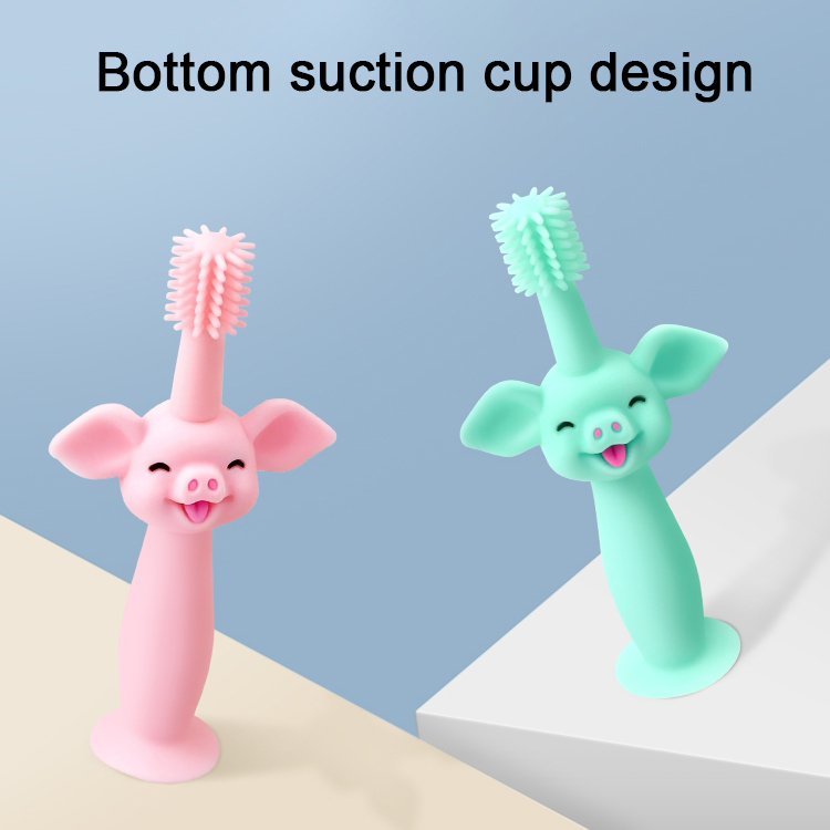 Silicone Baby Teether ，Food Grade Silicone Baby Toothbrush Infant Training Custom Cartoon Pig