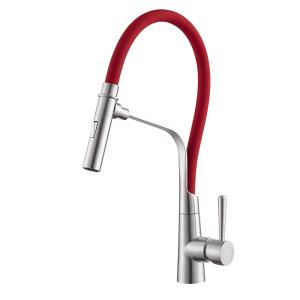Quality Sanitary Ware UPC Single Handle Stainless Steel Sink Taps Mixer Red Rubber Pull Out 2 Funtions Kitchen Faucet wholesale