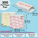 Foil Paper Hot Dog Holders Hamburger Wrapper Combination Pack, Grease Resistant
