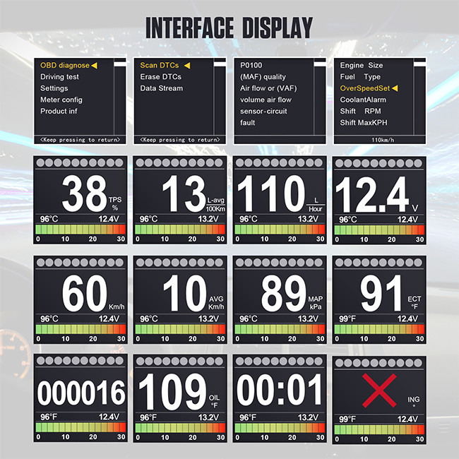 X60 Smart Multifunctional Vehicle Temperature Gauge Car Digital Voltage Speed Meter