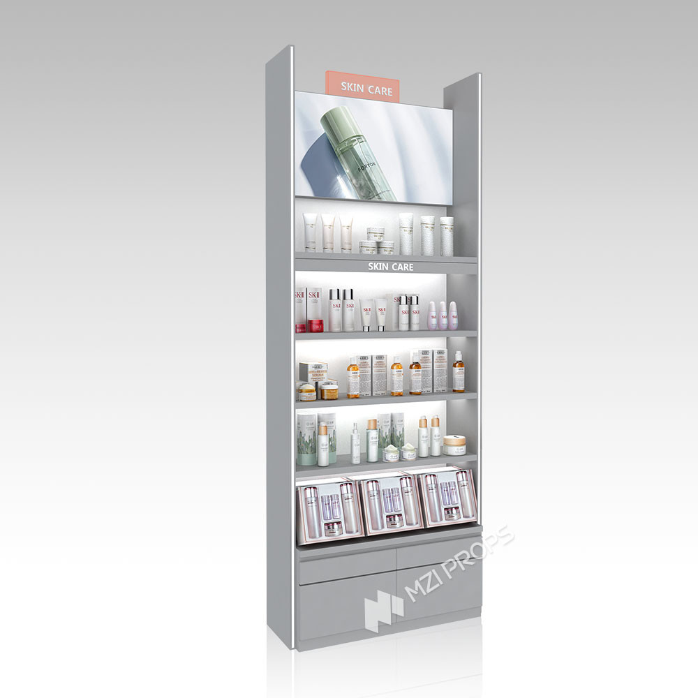 YHeS-P11 10*10 Mirror Stainless Steel Tube Skincare Display Rack for High-End Stores