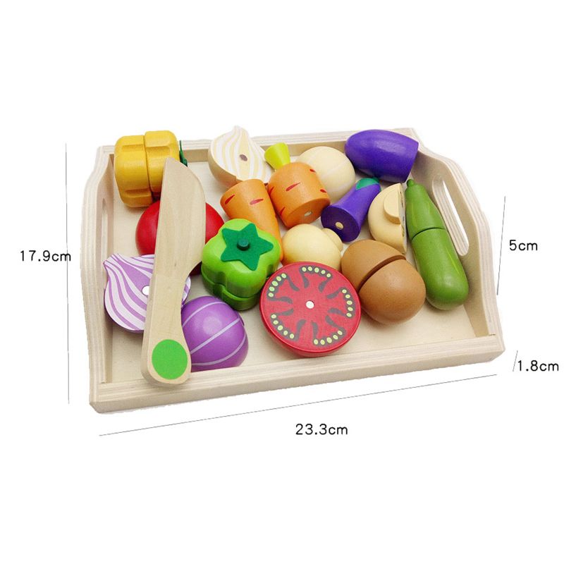 Water Paint 1.94in Wooden Fruit Cutting Set Kitchen Role Play