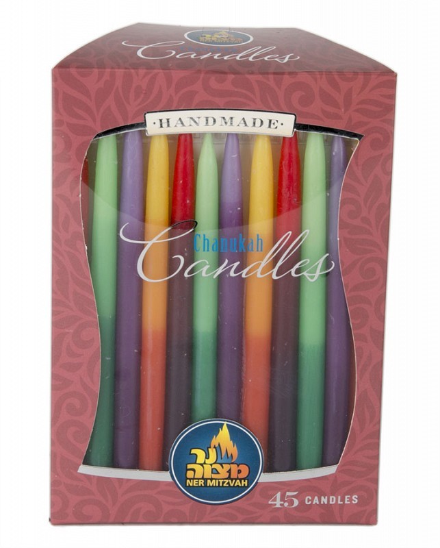 45pk 100% paraffin wax unscented 3-color chanukah candles packed into gift box