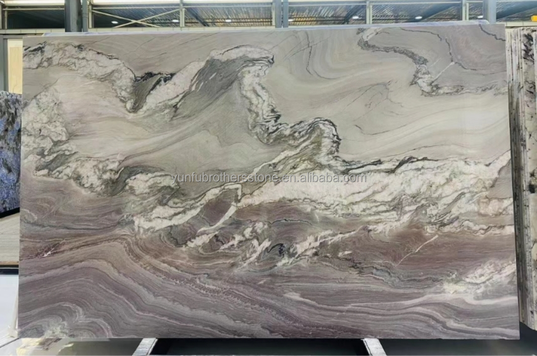 Polished Purple Marble Stone Big Slab Dining Table Top for Modern Bedroom Hall Design