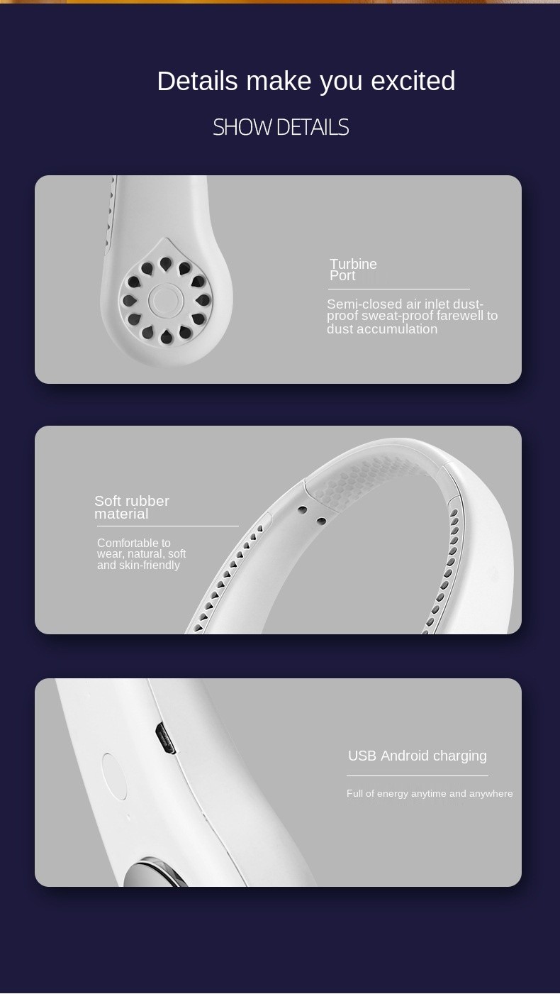 USB Rechargeable 1800mAh Lazy Man Neck Hanging Cooling Fan
